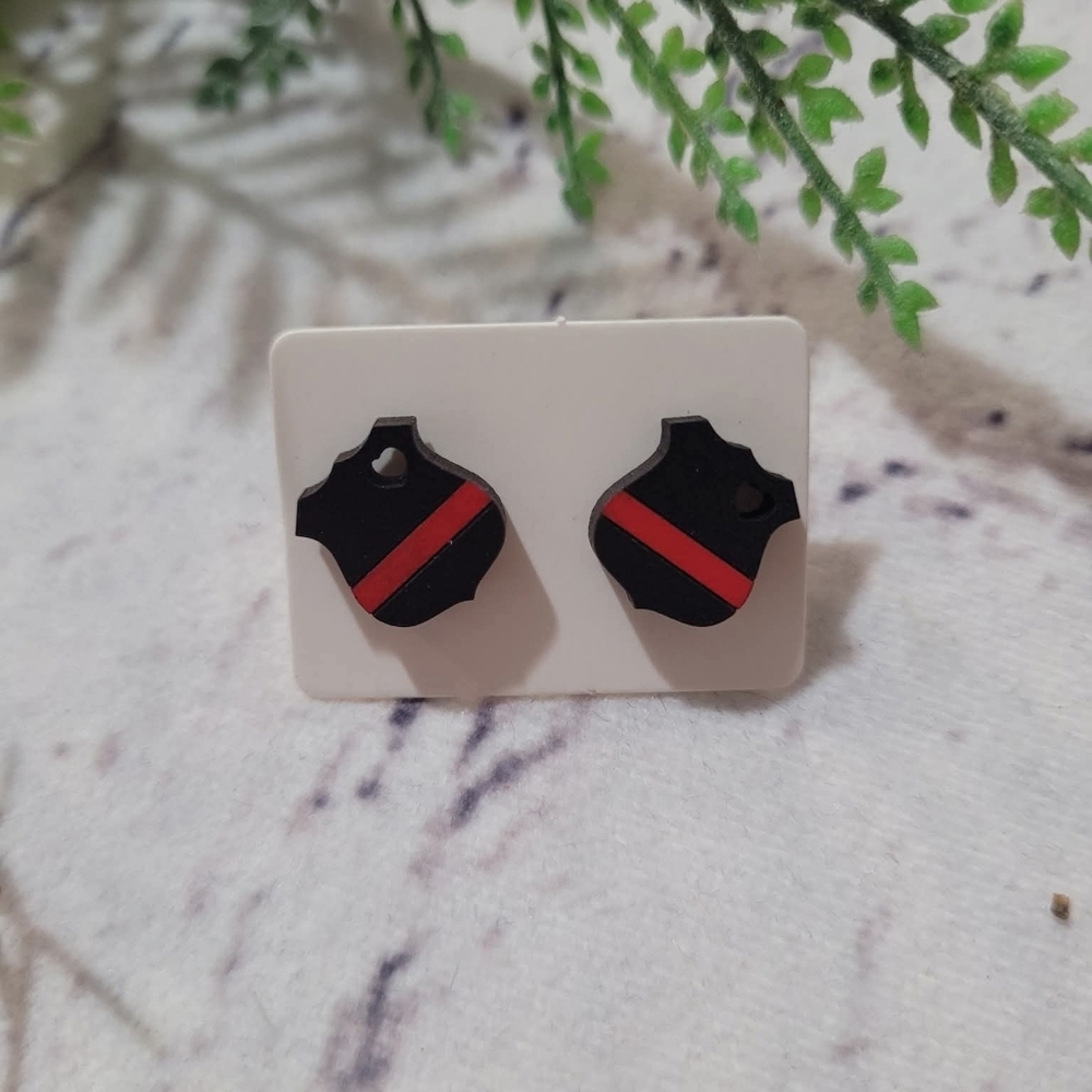 Firefighter Heart Badge Earrings